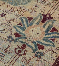 Antique Handwoven Agra Rug, Wool, Late 19th Century, Floral Design