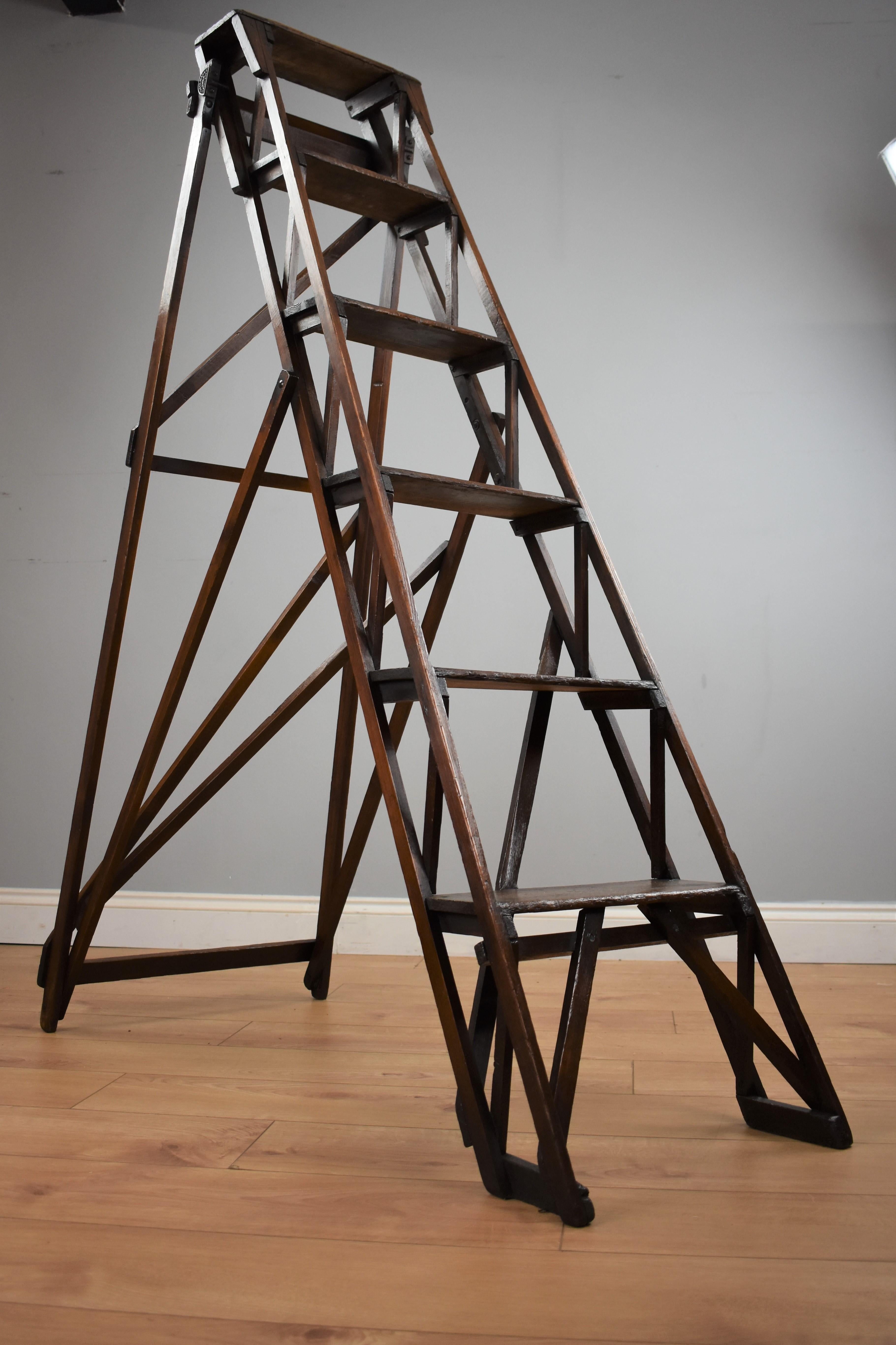 Late 19th century Hatherley Jones pine step ladder in good condition having been recently polished by hand. Ideal for a decorative piece in any study/library, the ladders have the Hatherleys patent makers plate which is photographed.

For