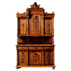 Antique Late 19th Century Henry II Walnut Hutch