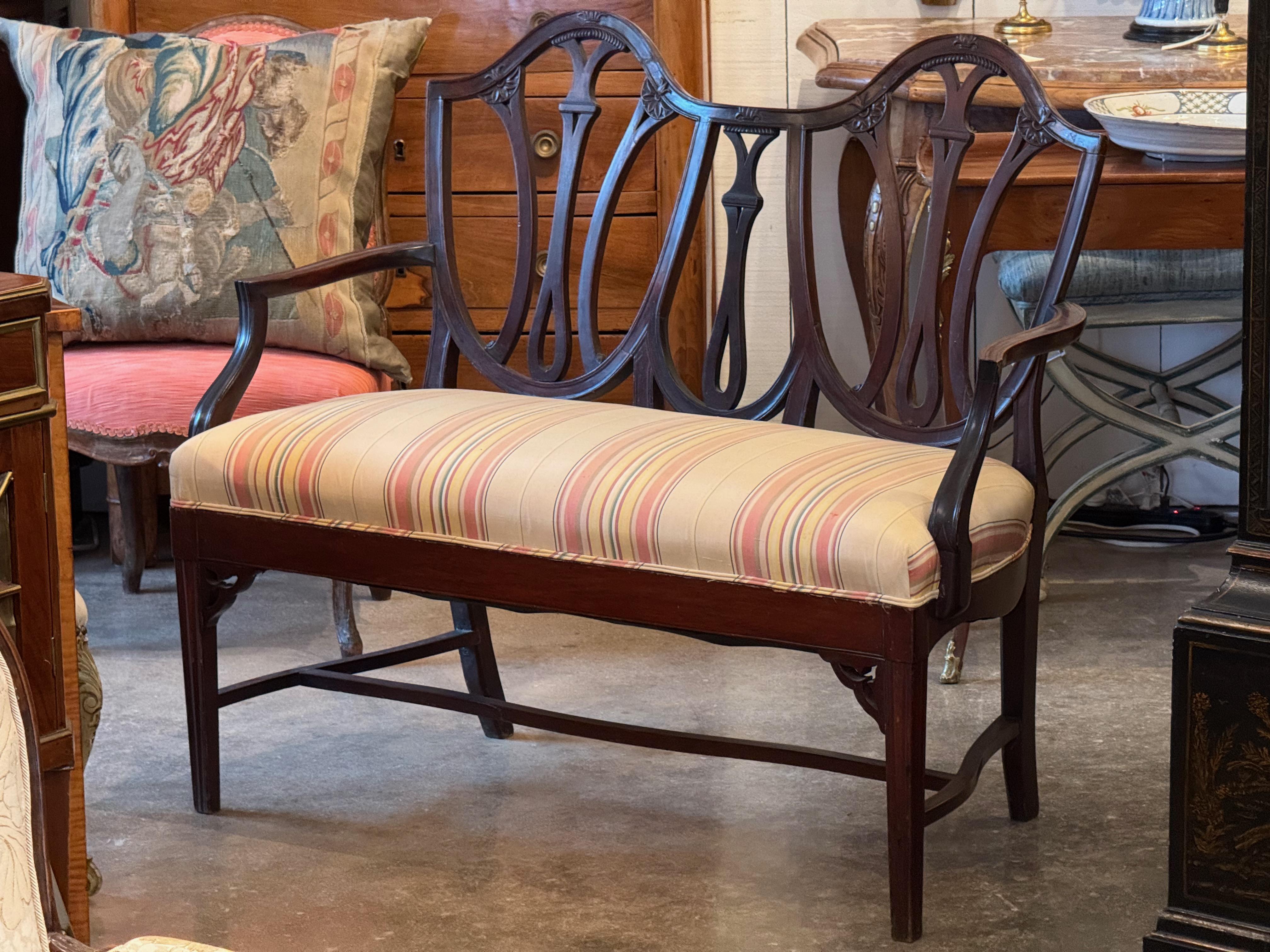 Upholstery Late 19th Century Hepplewhite Style Mahogany Settee For Sale