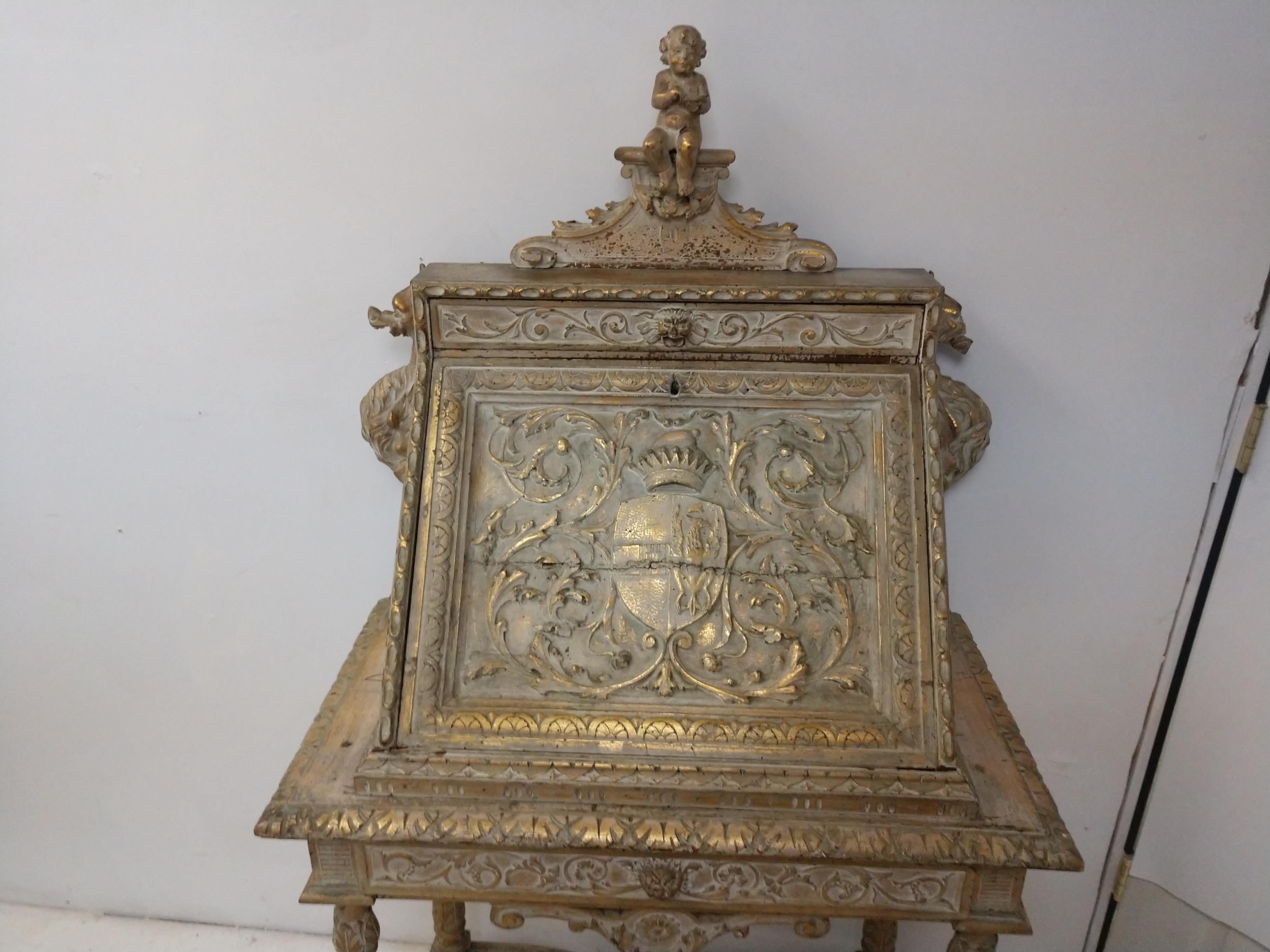 Late 19th Century Highly Carved Gilt Venetian Drop Front Desk 13