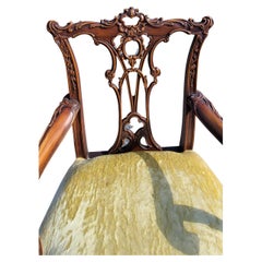 Late 19th Century Highly Carved Mahogany Chippendale Rococo Upholstered Fauteuil