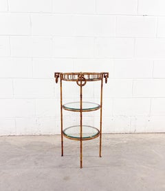 Vintage Hollywood Regency Faux Bamboo Metal and Glass Three-Tier Ètage