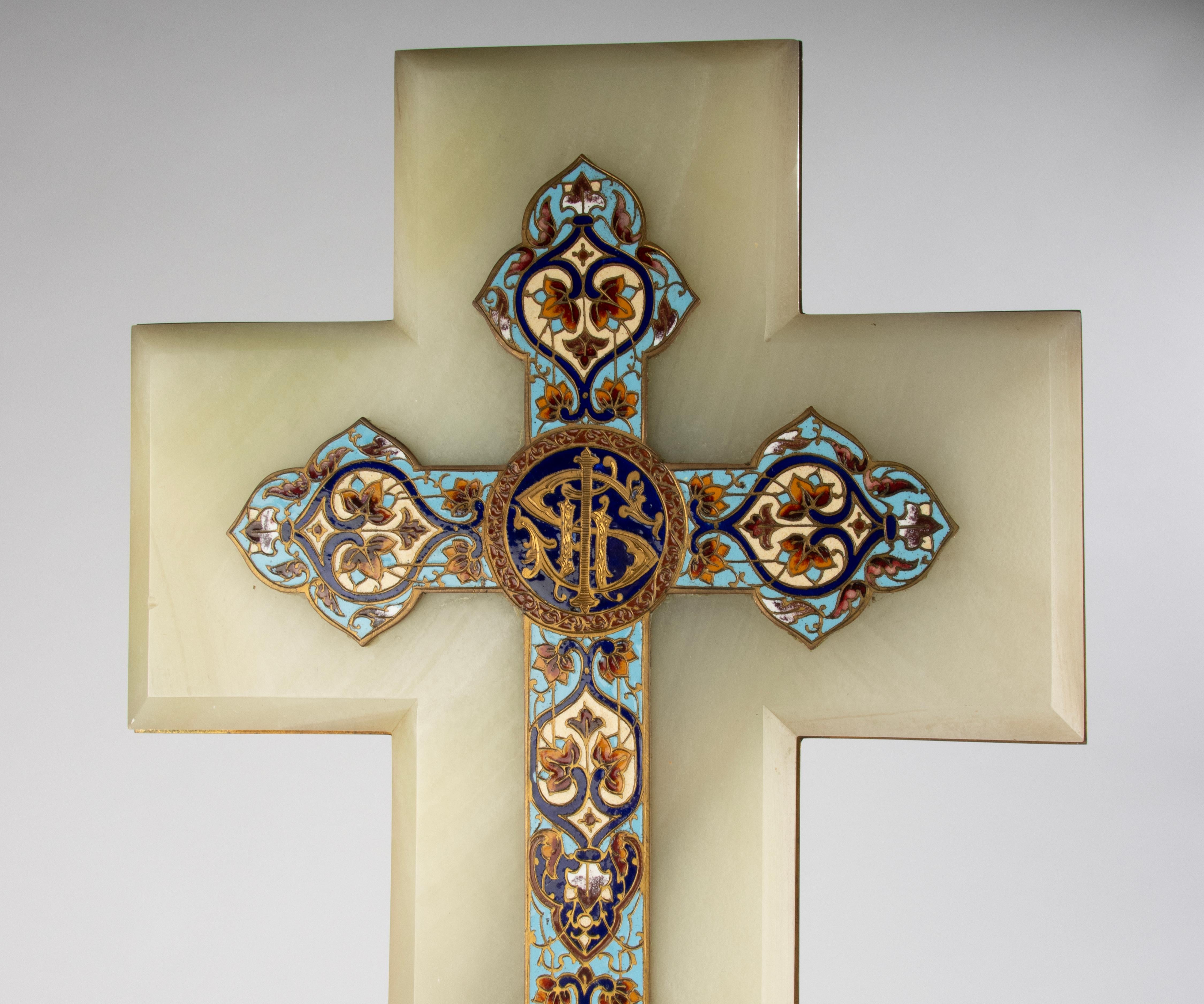 Late 19th Century Holy Water Font Cross - Cloisonné Enamel On Onyx at ...