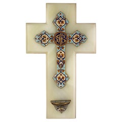 Croix de bénitier de la fin du 19e siècle - émail cloisonné sur onyx