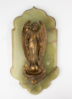 Late 19th Century Holy Water Font - France - Bronze and Onyx - Angel Motif