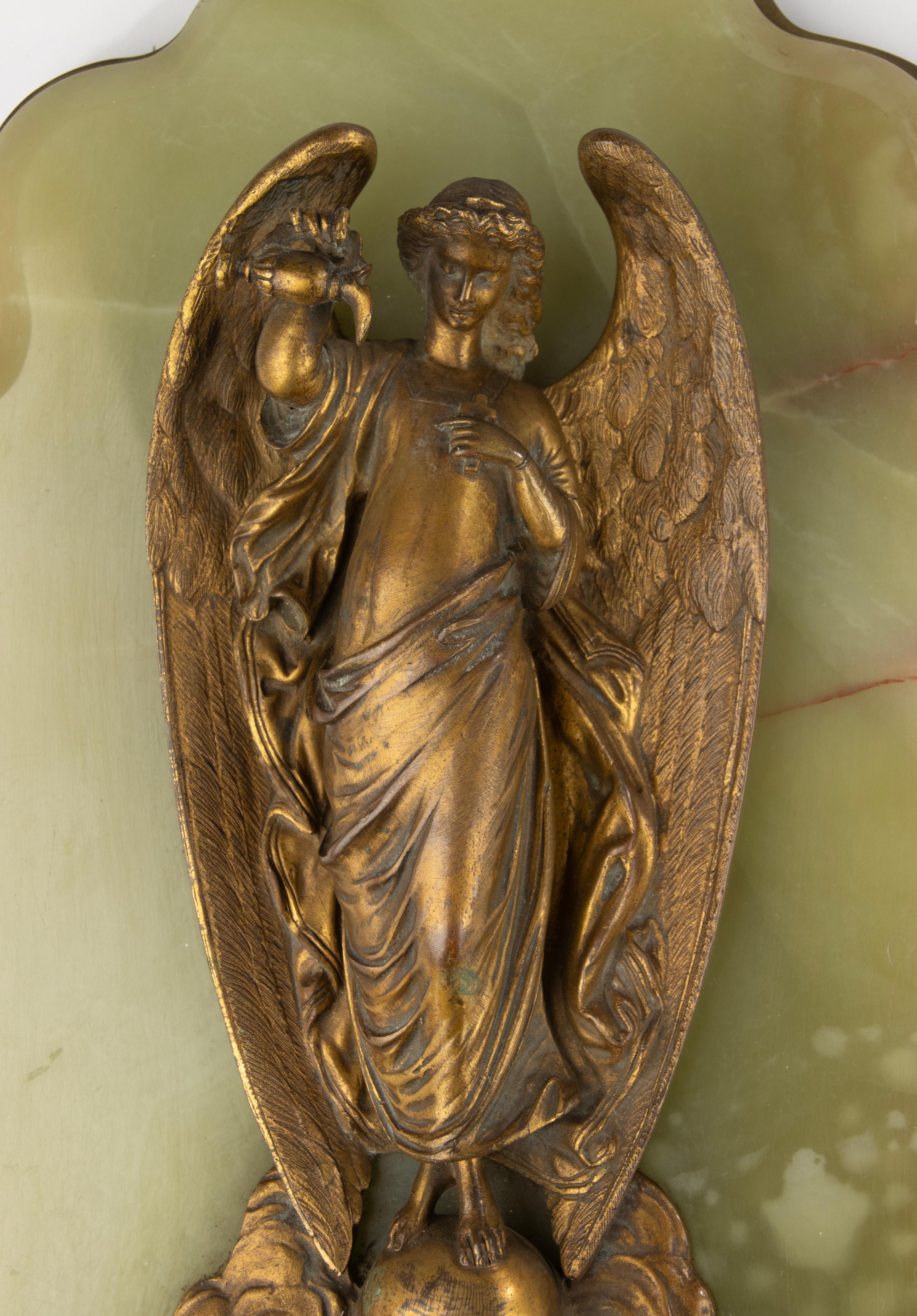 Néo-gothique Fin du 19ème siècle Fonts baptismaux - France - Bronze et Onyx - Motif Ange en vente