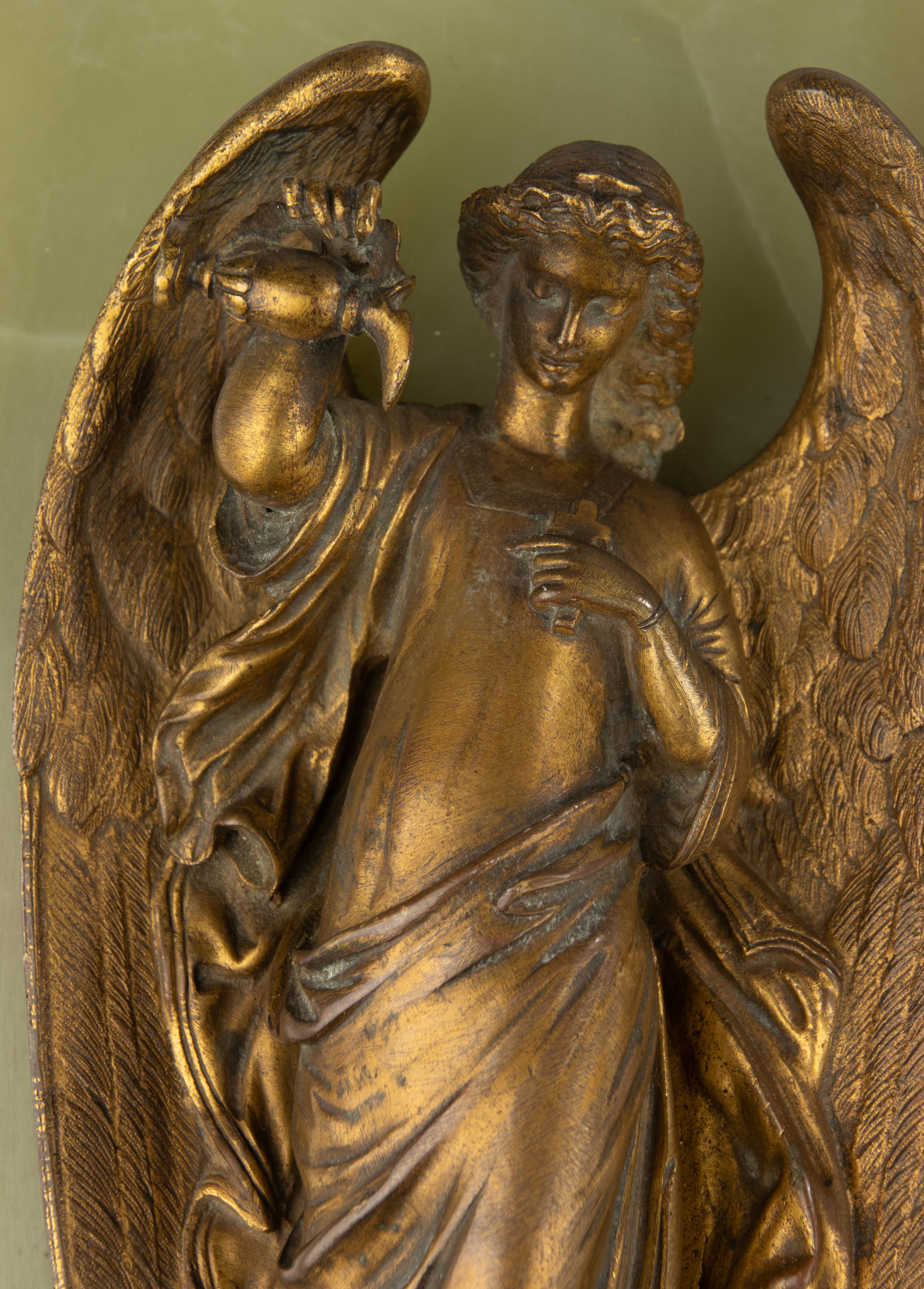 Fin du 19ème siècle Fonts baptismaux - France - Bronze et Onyx - Motif Ange Bon état - En vente à Casteren, Noord-Brabant