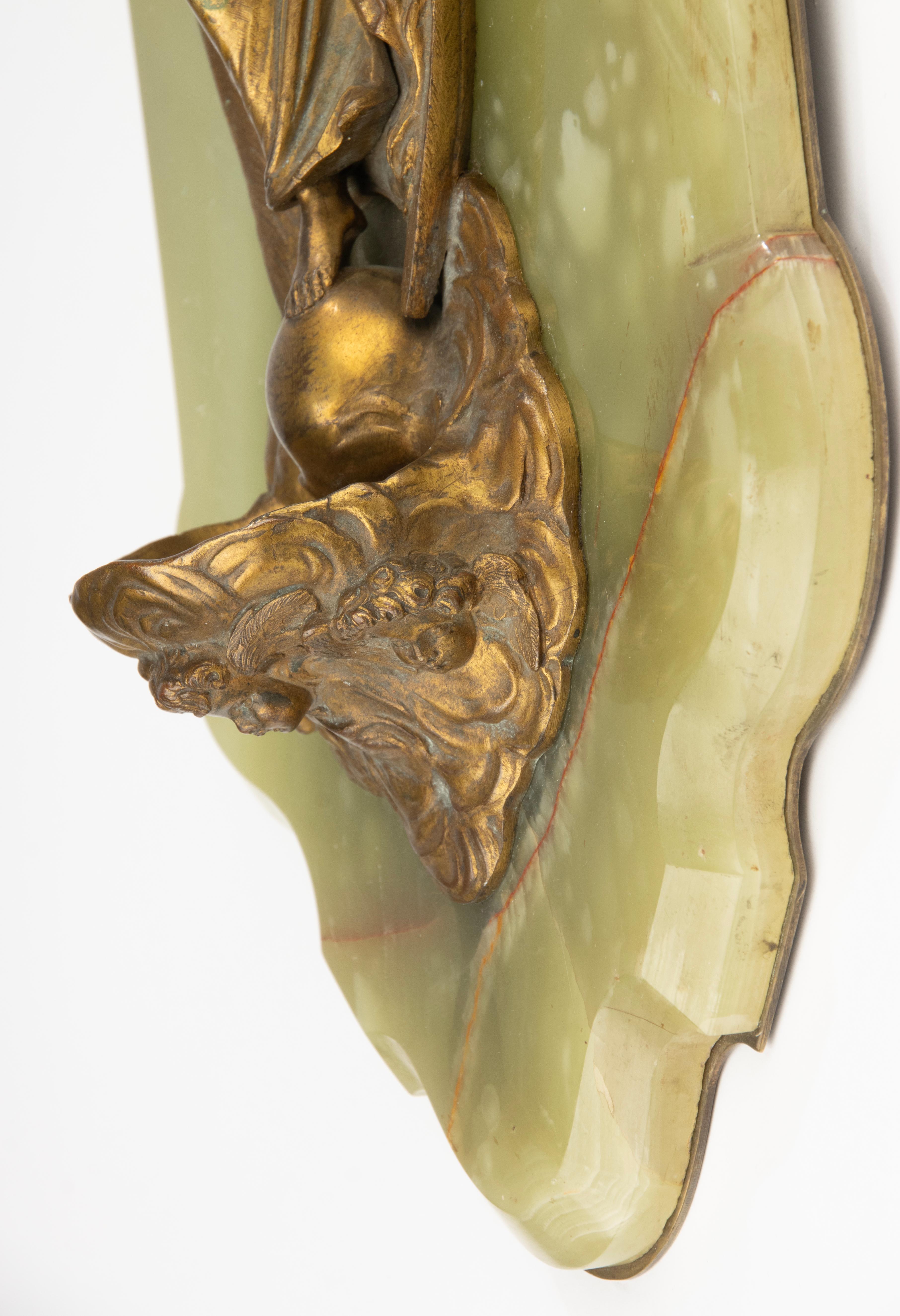 Laiton Fin du 19ème siècle Fonts baptismaux - France - Bronze et Onyx - Motif Ange en vente