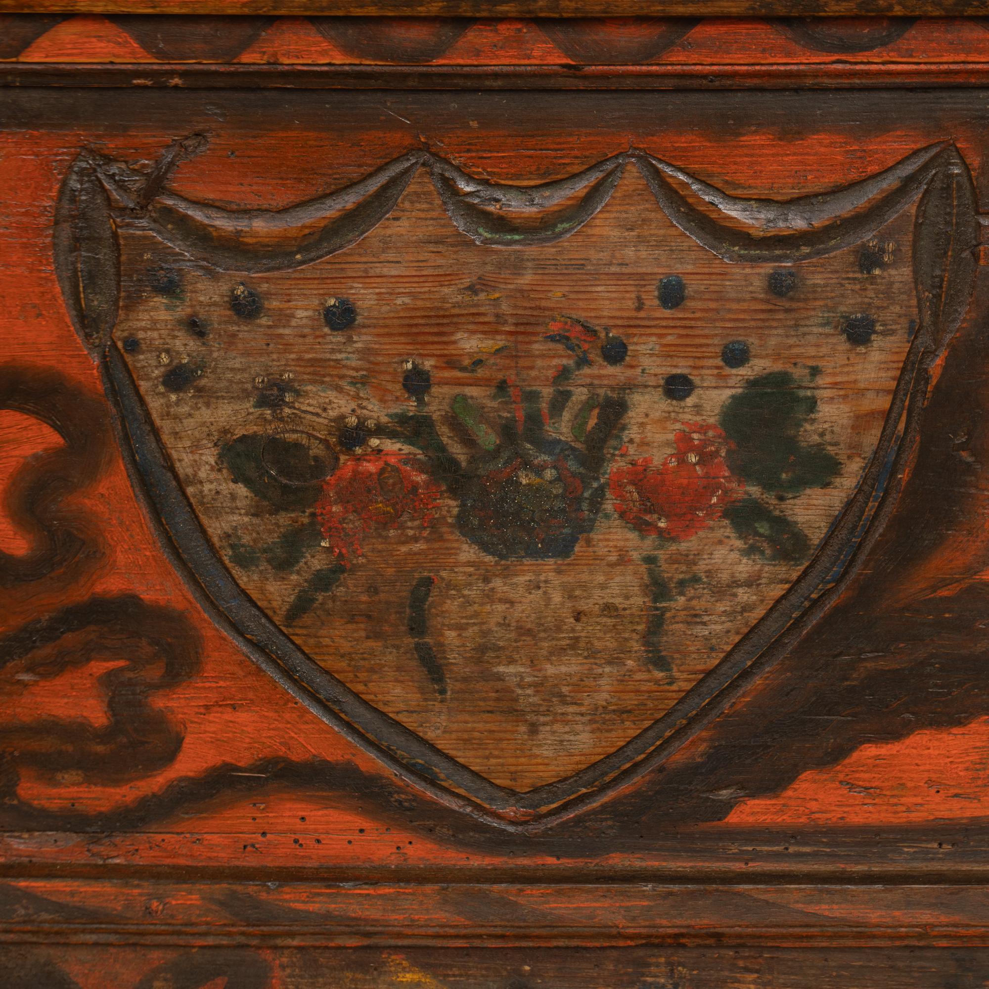 Baule di pino dipinto originale ungherese della fine del XIX secolo in vendita 5