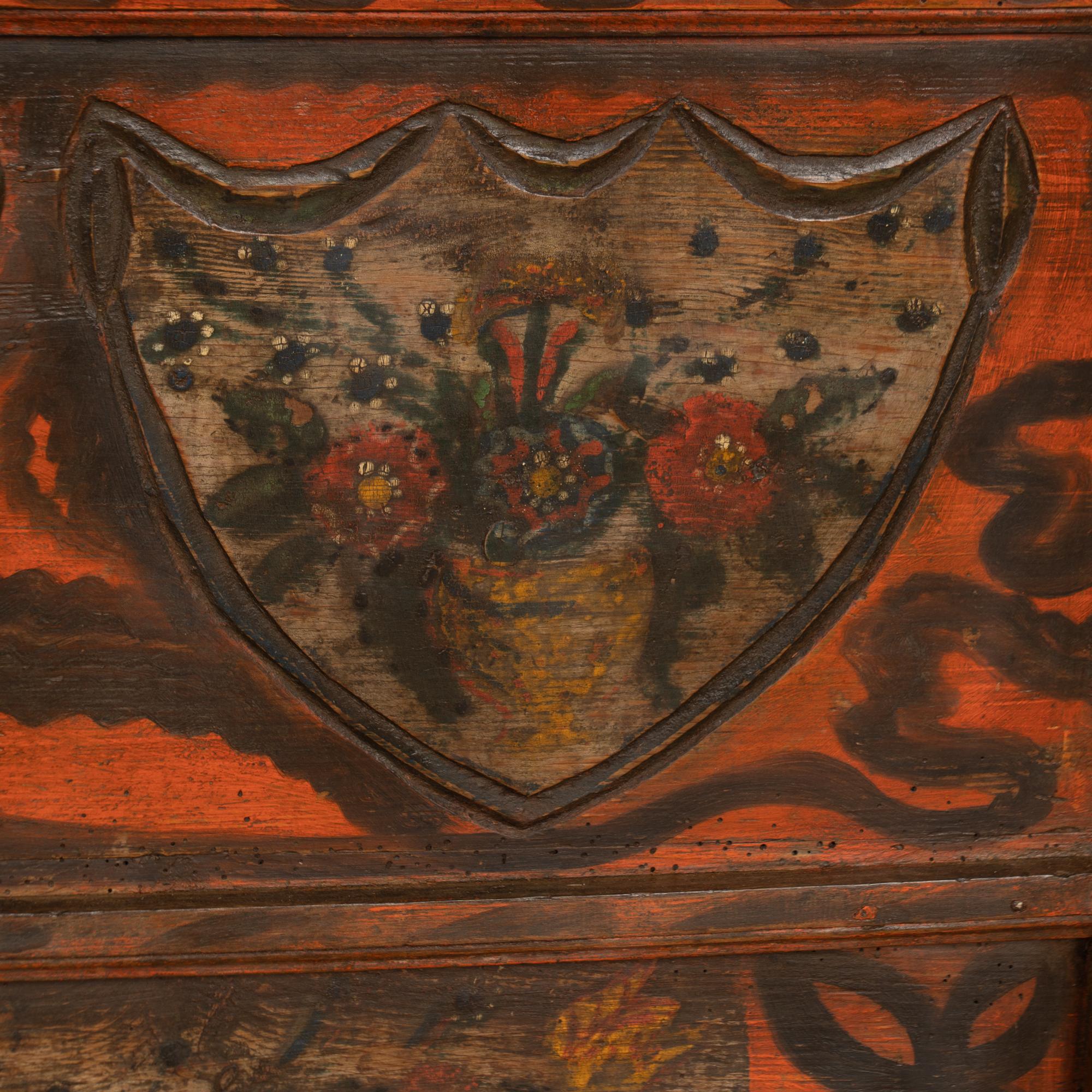 Baule di pino dipinto originale ungherese della fine del XIX secolo in vendita 6