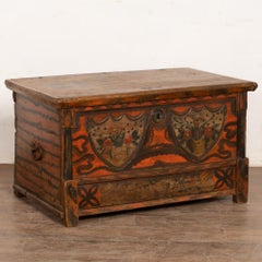 Late 19th Century Hungarian Original Painted Pine Flat Top Trunk