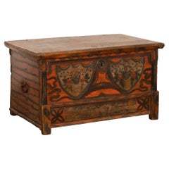 Late 19th Century Hungarian Original Painted Pine Flat Top Trunk