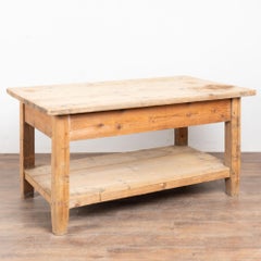 Late 19th Century Hungarian Pine Work Table or Kitchen Island with Lower Shelf