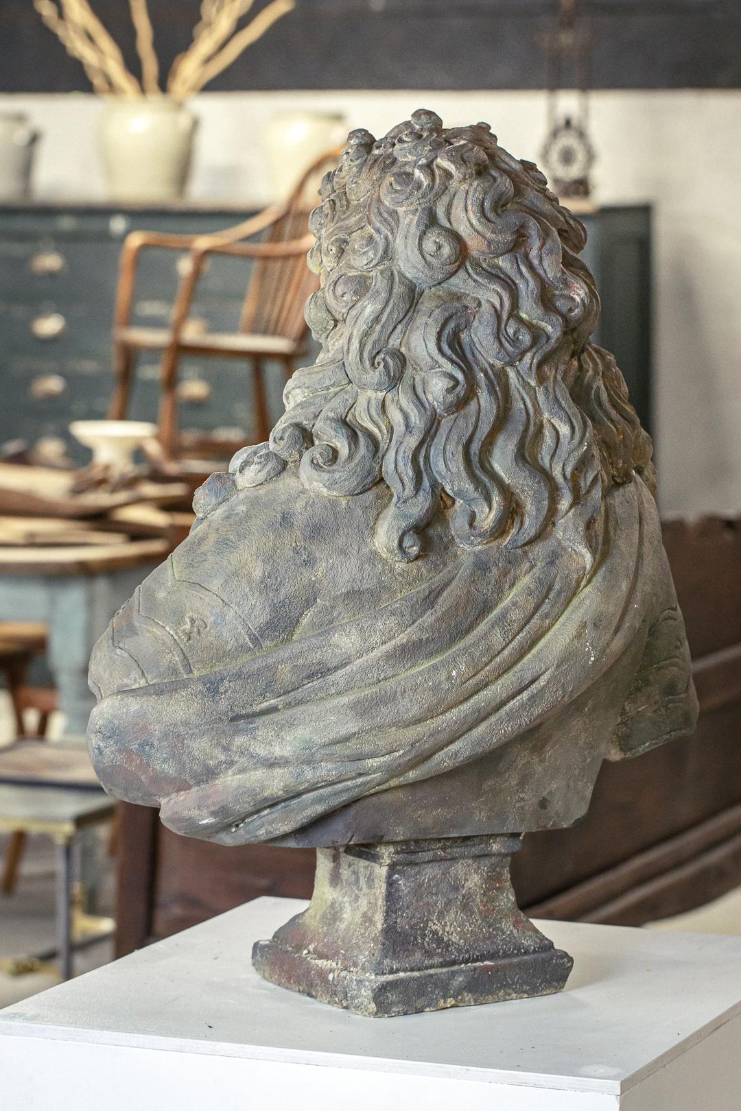 Late 19th Century Imposing Louis XIV Carved Stone Bust For Sale 5