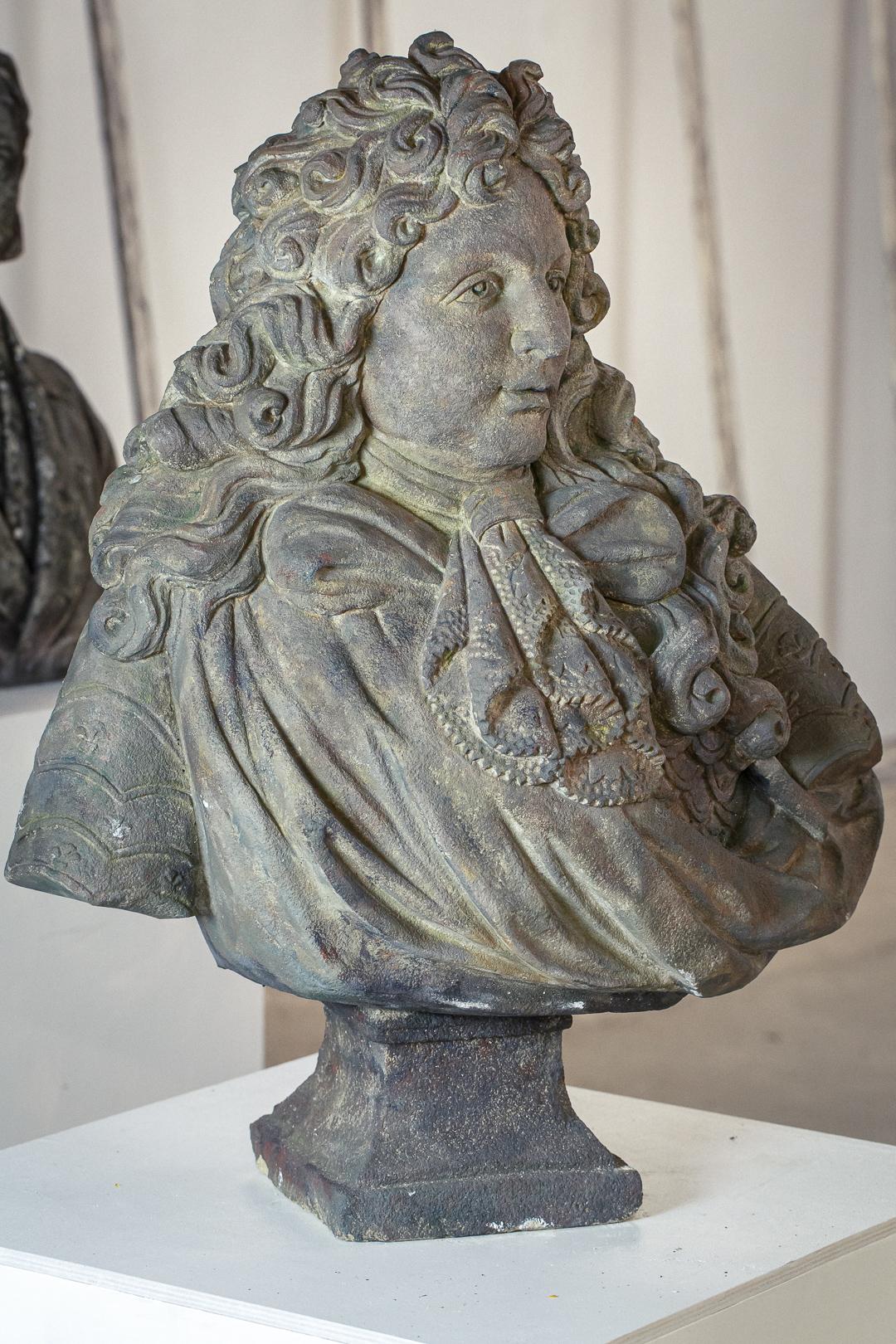French Late 19th Century Imposing Louis XIV Carved Stone Bust For Sale