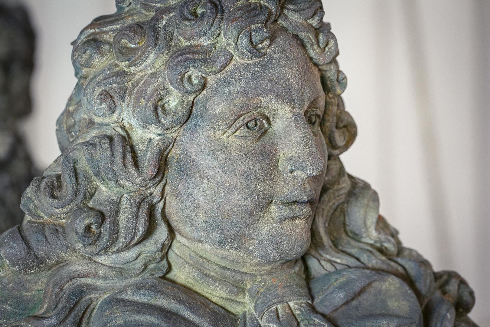 Late 19th Century Imposing Louis XIV Carved Stone Bust In Fair Condition For Sale In Pease pottage, West Sussex