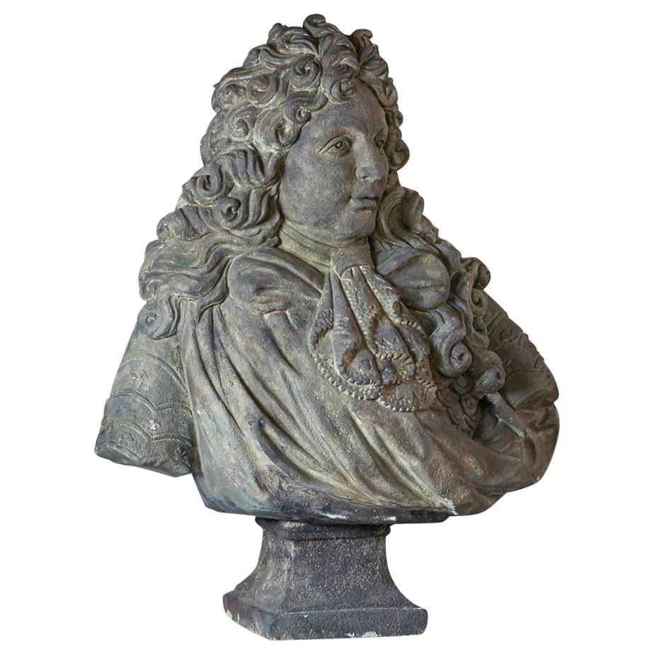 Late 19th Century Imposing Louis XIV Carved Stone Bust For Sale