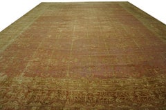 1890s Rose Floral Antique Indian Agra Carpet 15' x 19'6" Handknotted Wool Rug