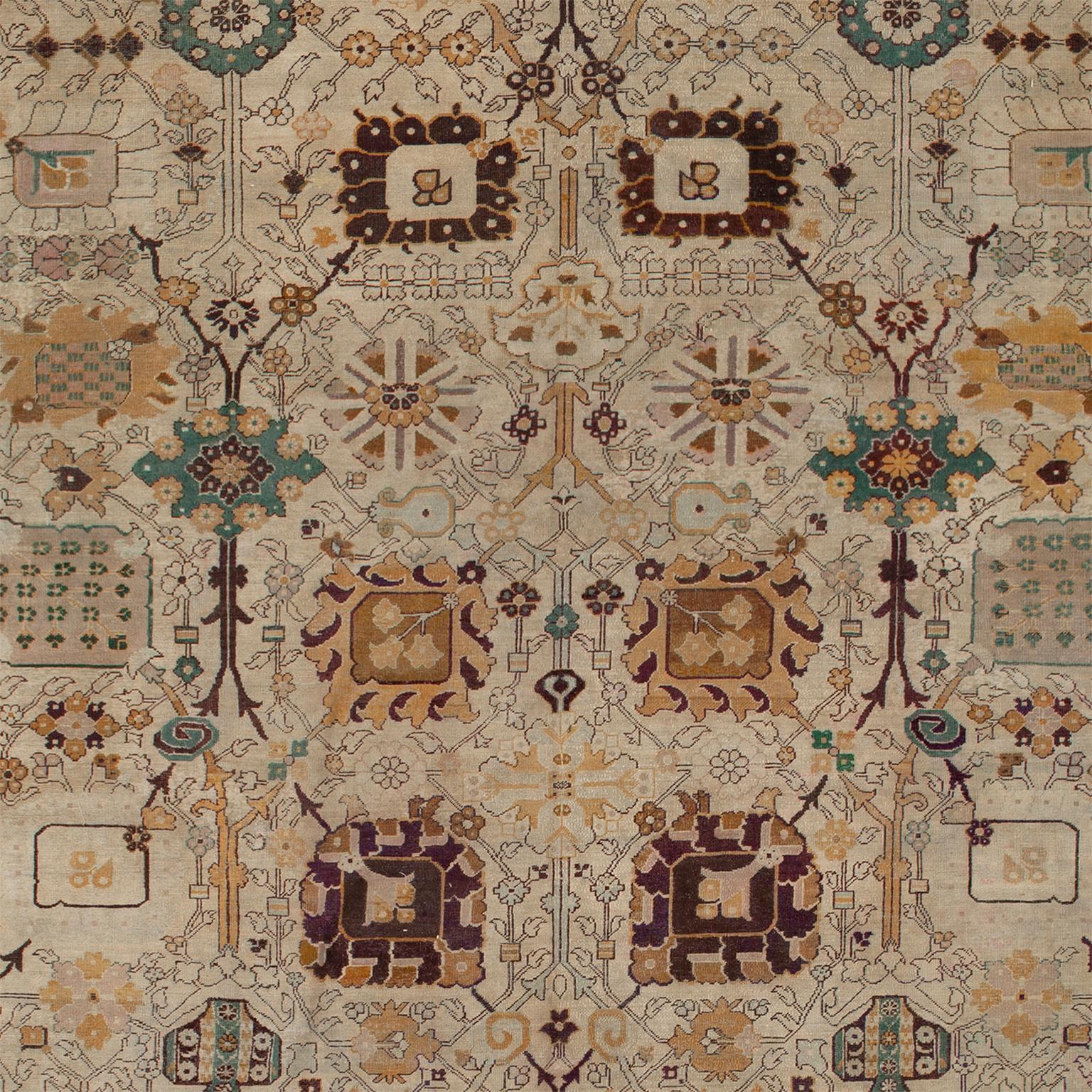Hand-Knotted Late 19th Century Indian Agra Rug For Sale
