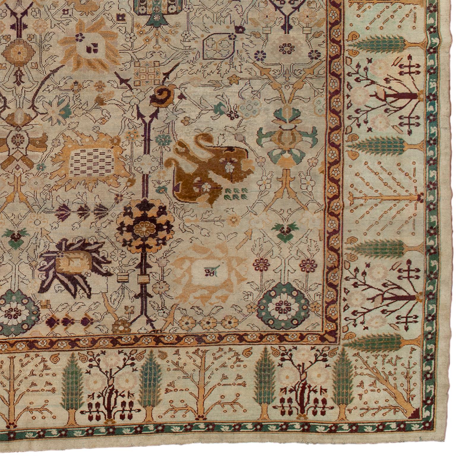 Wool Late 19th Century Indian Agra Rug For Sale