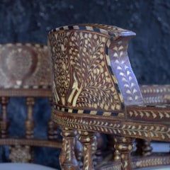 Late 19th Century Indian Bone and Ebony Inlaid Conversation Chair