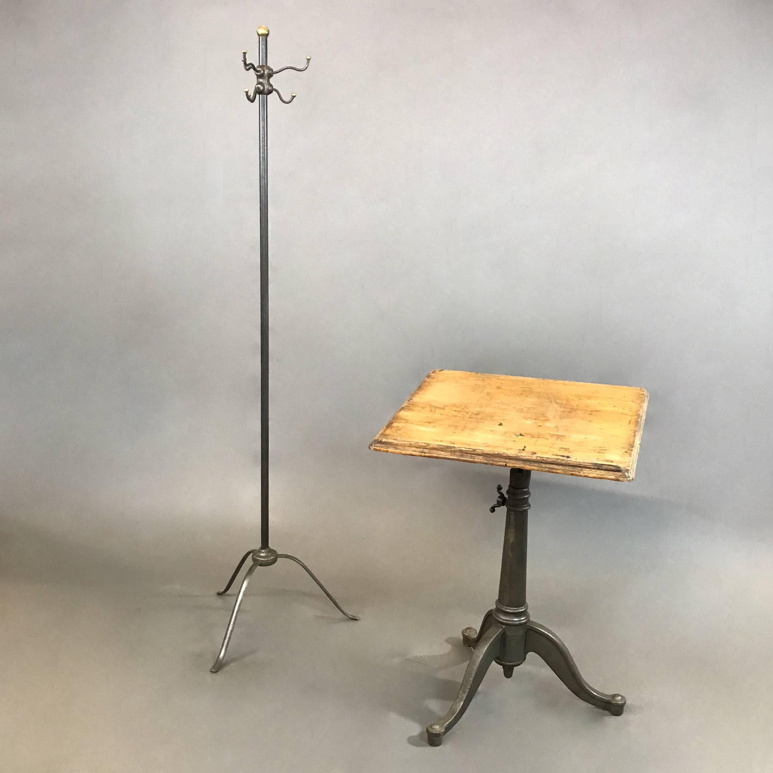 Late 19th Century Industrial Brushed Steel and Brass Coat Rack 1