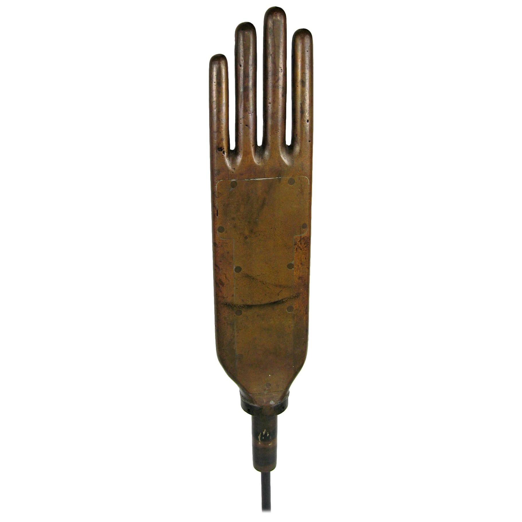 19th Century Industrial Copper and Brass Hand Sculpture on Base For Sale
