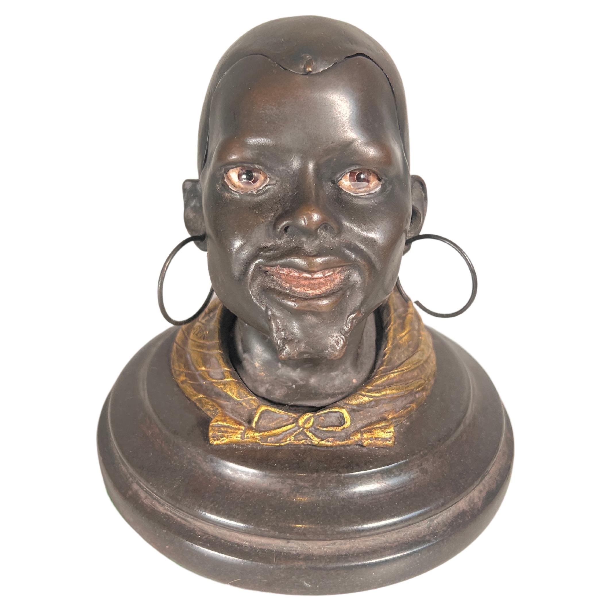 Late 19th Century Inkwell Depicting a Black African Man - Goldscheider Wien For Sale