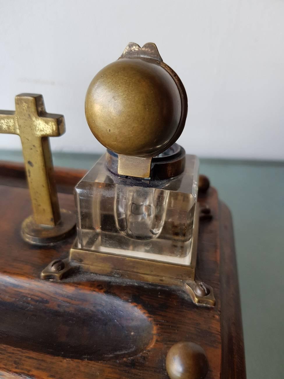 Late 19th Century Inkwell or Inkstand with Wood, Brass and Glass 2