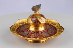 Late 19th Century Inkwell with Butterfly and Enamel Decoration