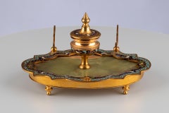 Late 19th Century Inkwell with Onyx Marble and Cloisonne-Enamel