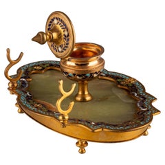 Tintenfass aus dem späten 19. Jahrhundert mit Onyxmarmor und Cloisonné-Emaille