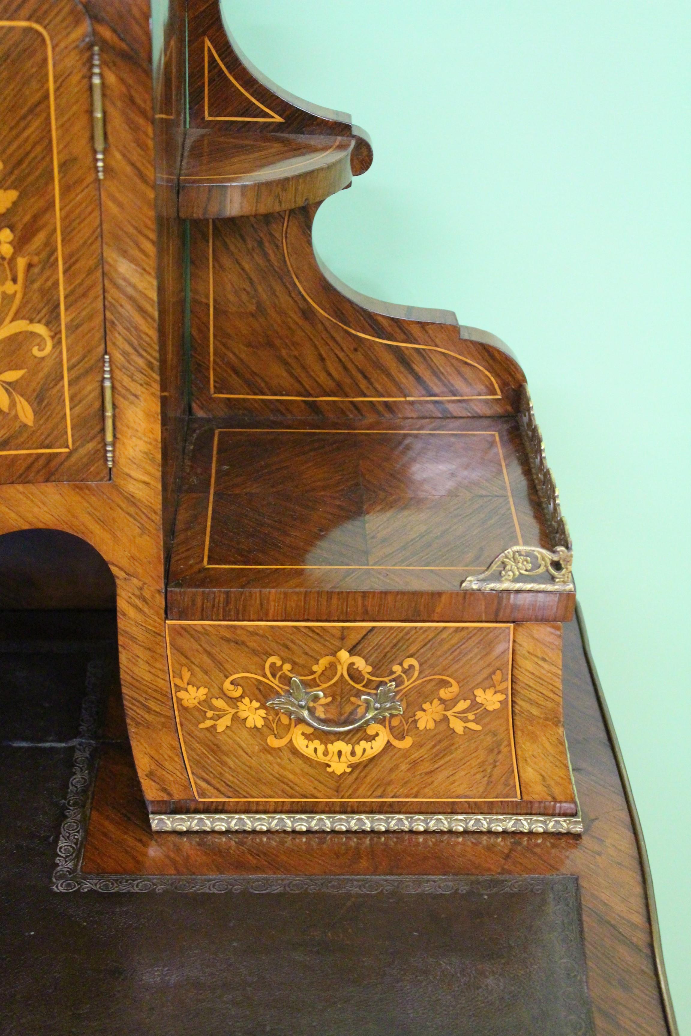 Inlay Late 19th Century Inlaid Kingwood Bonheur Du Jour For Sale