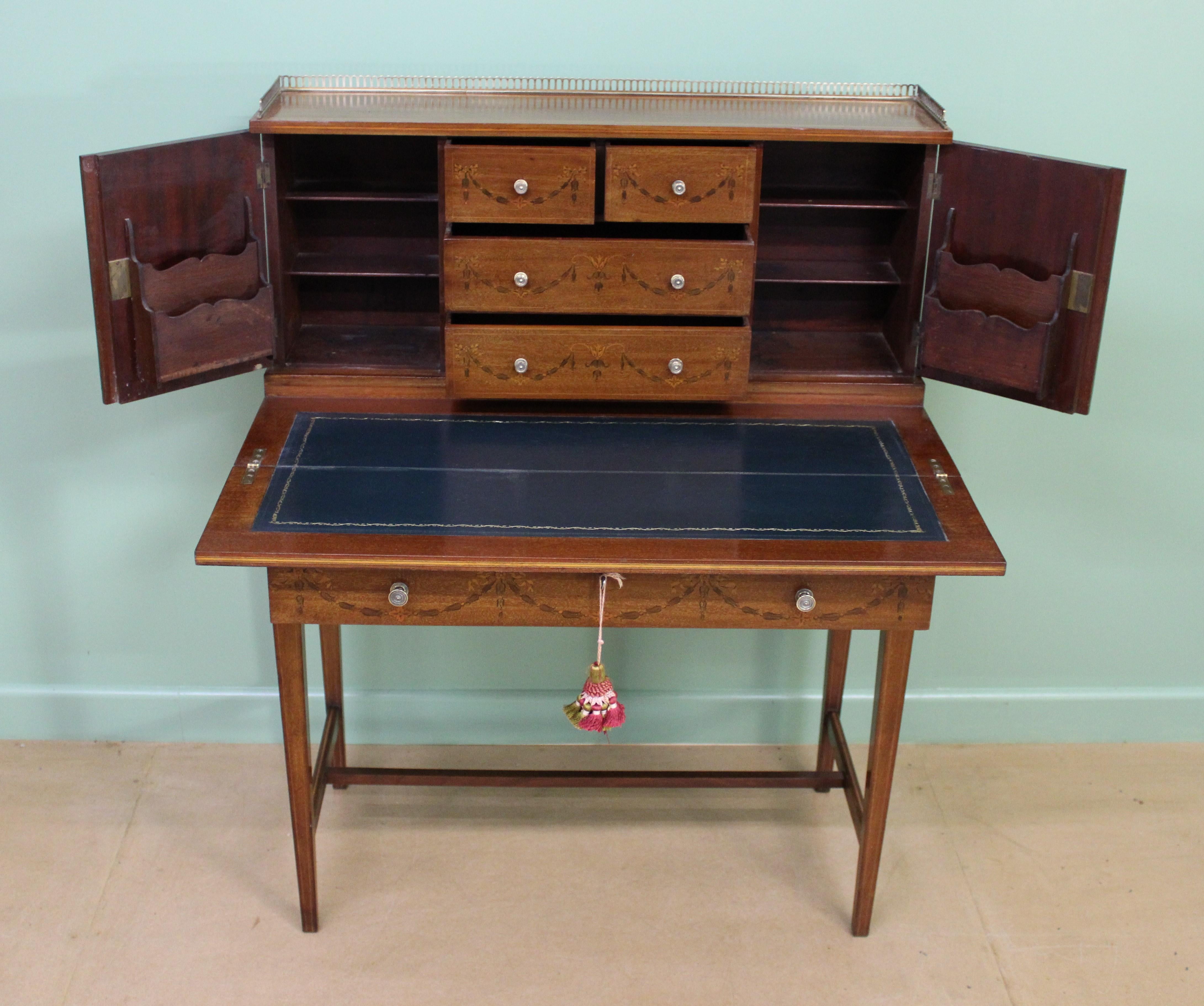 Late 19th Century Inlaid Mahogany Bonheur Du Jour by Jas Shoolbred & Co. For Sale 6
