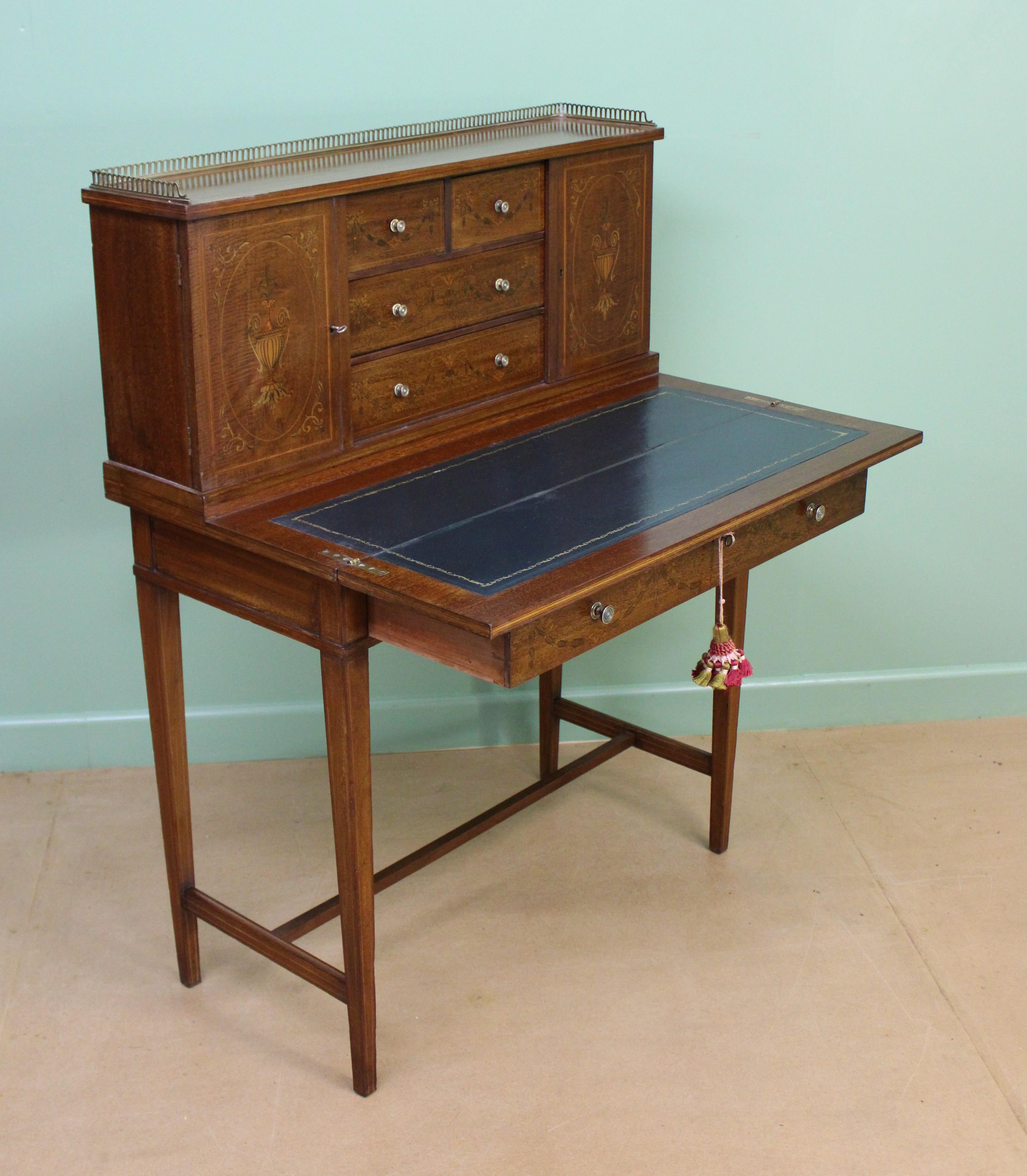 Late 19th Century Inlaid Mahogany Bonheur Du Jour by Jas Shoolbred & Co. For Sale 8