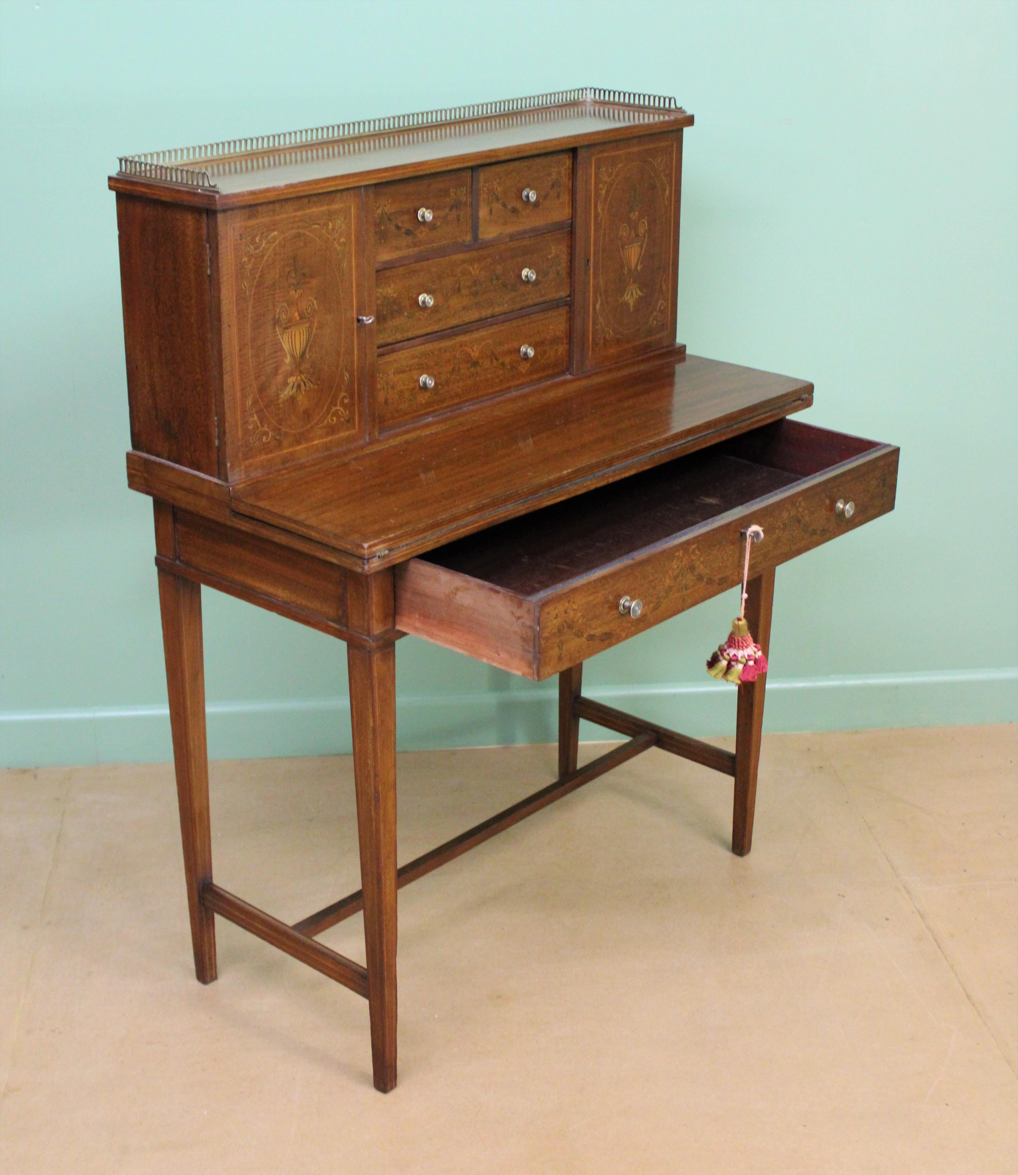 Late 19th Century Inlaid Mahogany Bonheur Du Jour by Jas Shoolbred & Co. For Sale 9