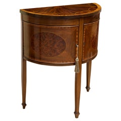 Antique Late 19th Century Inlaid Mahogany Demilune Side Cabinet, circa 1890