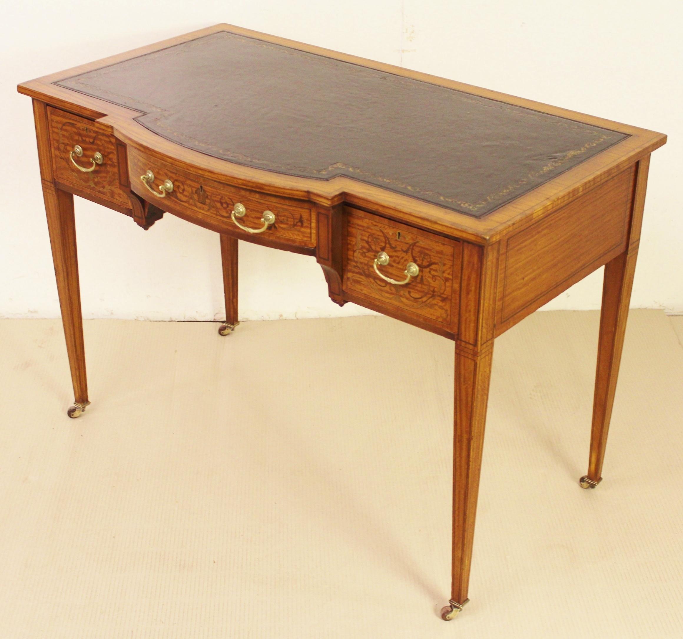 Late 19th Century Inlaid Satinwood Writing Desk by Maple and Co In Good Condition In Poling, West Sussex