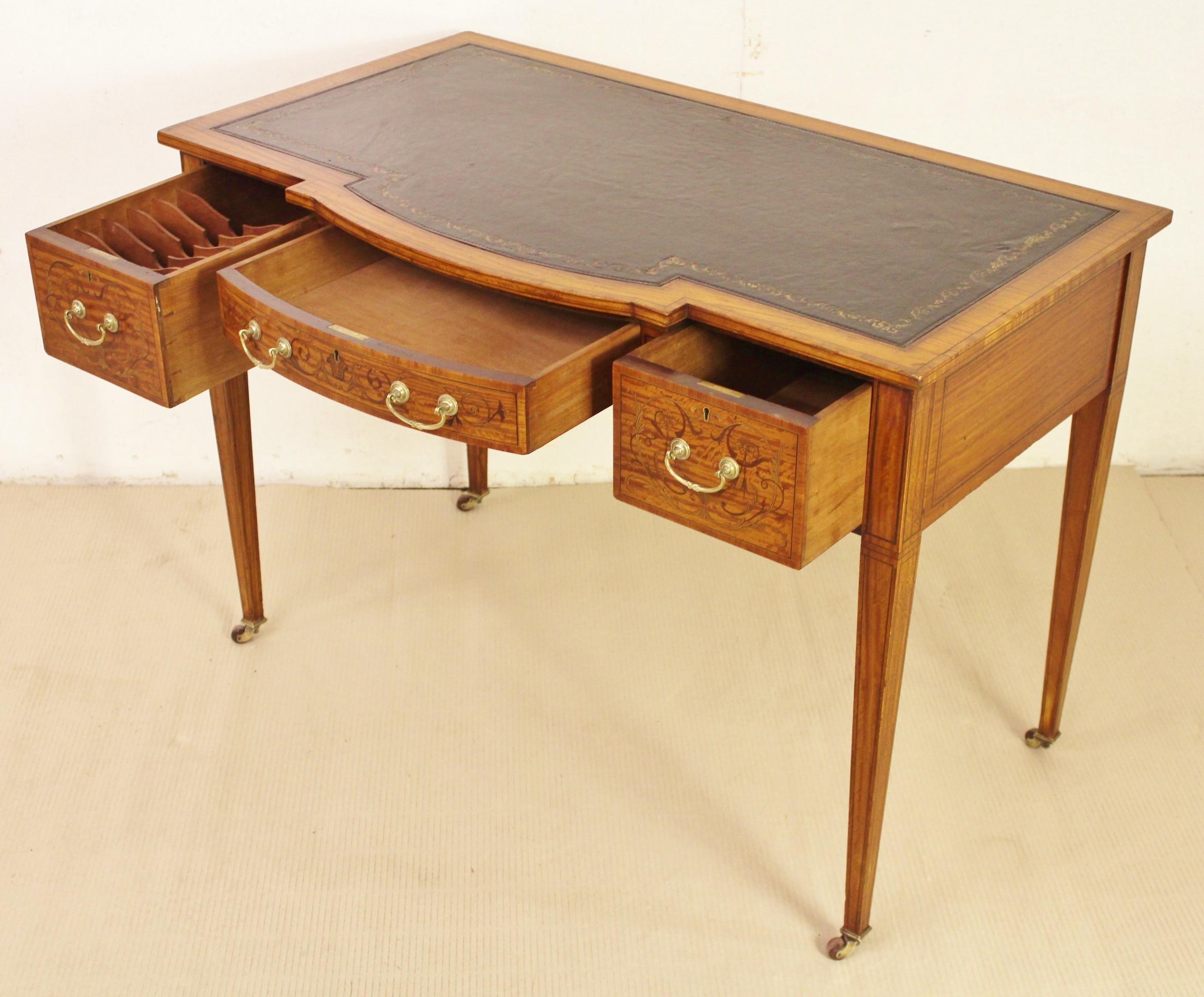 Late 19th Century Inlaid Satinwood Writing Desk by Maple and Co 1