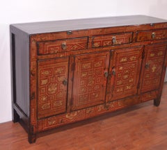Late 19th Century Inner Mongolian Northern Elm Buffet Hand Painted