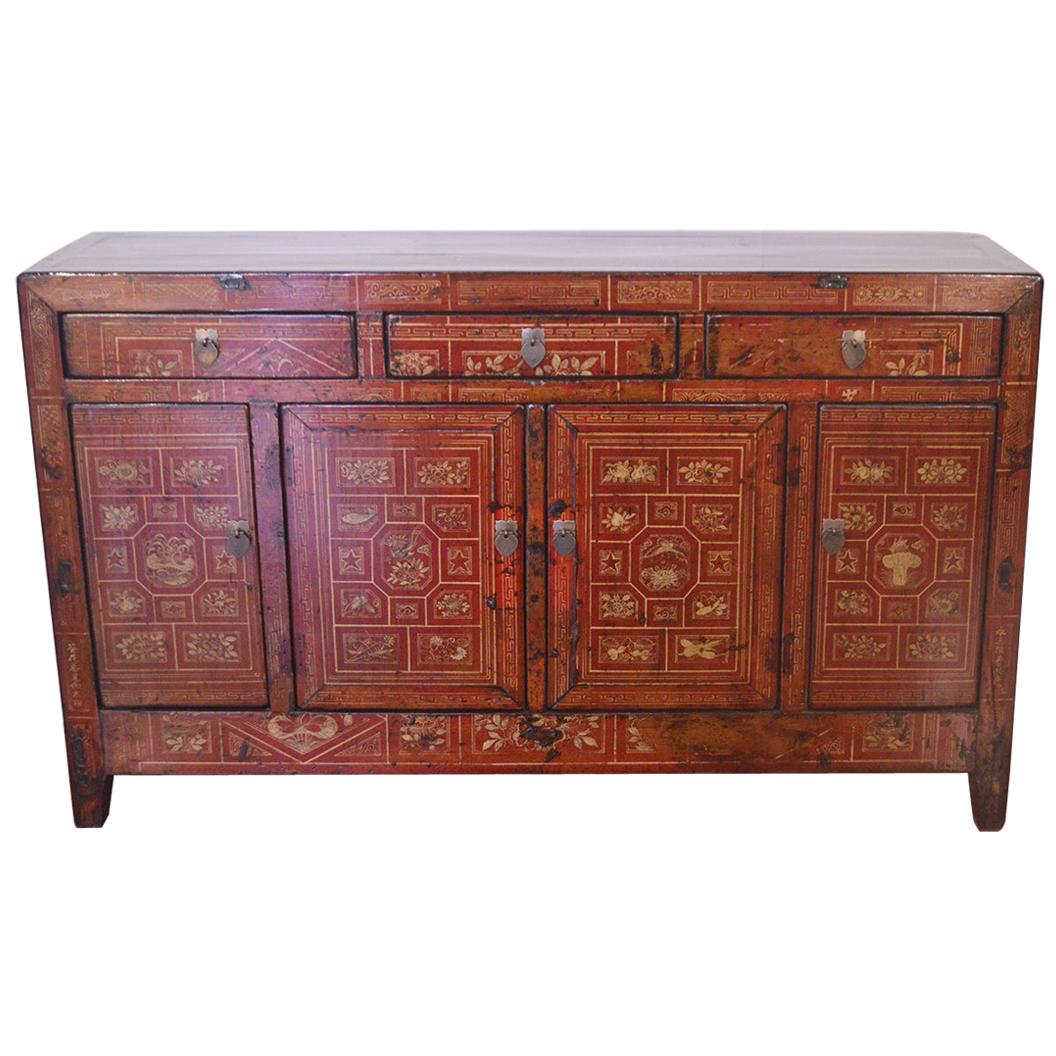 Late 19th Century Inner Mongolian Northern Elm Buffet Hand Painted For Sale
