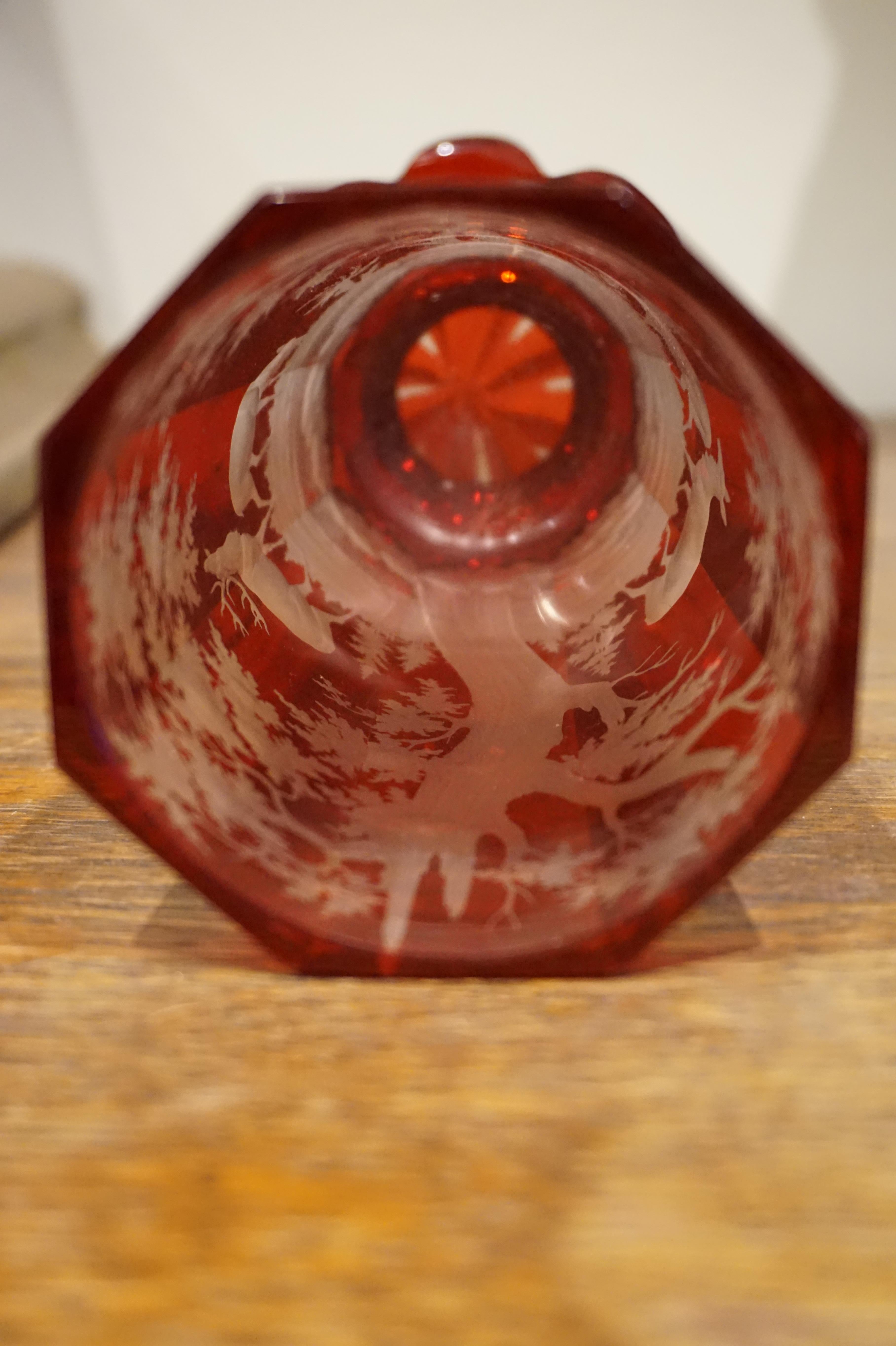Late 19th Century Intaglio Acid Etched Crystal Vase with Deer in Wilderness 5
