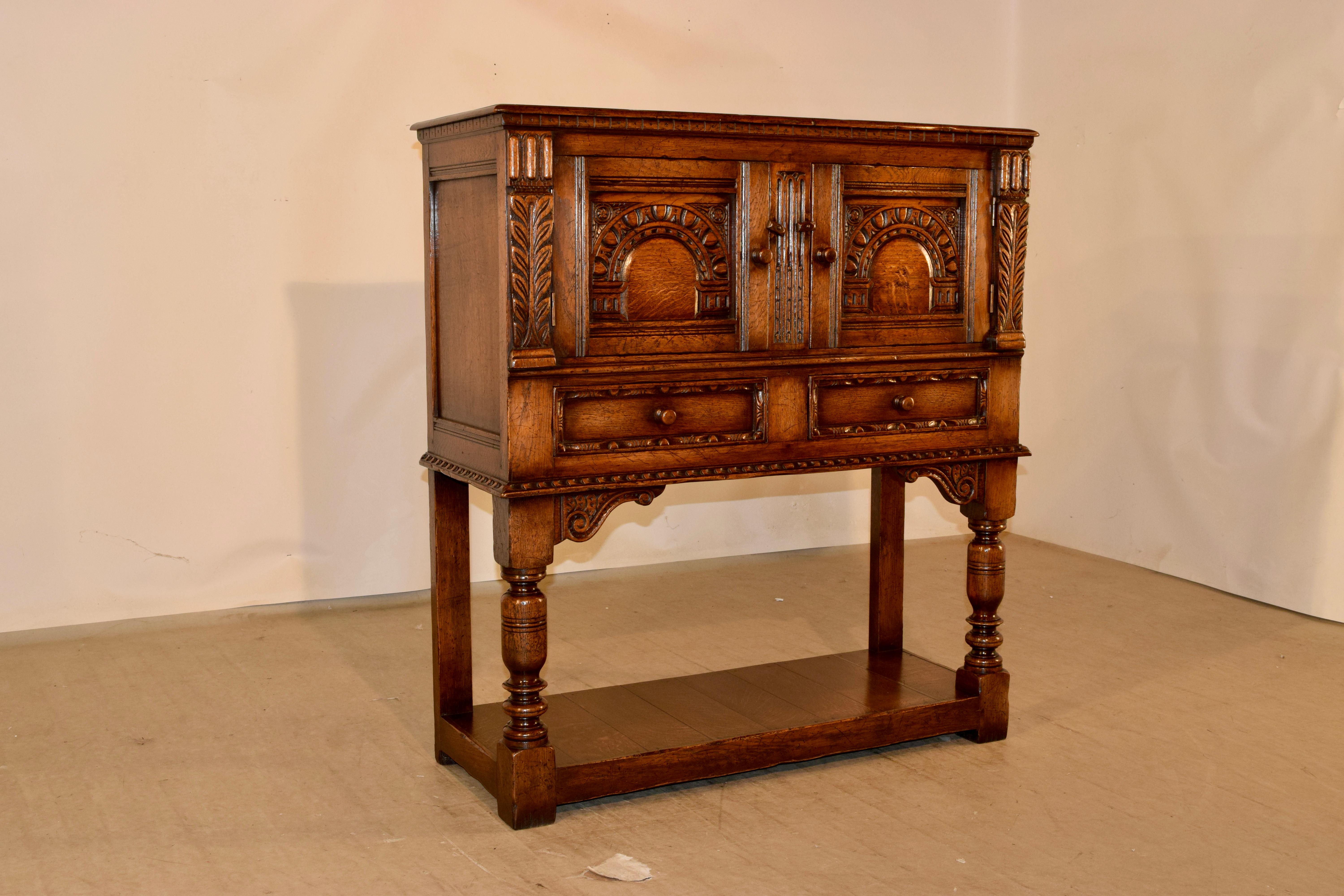 Hand-Carved Late 19th Century Ipswitch Oak Server For Sale