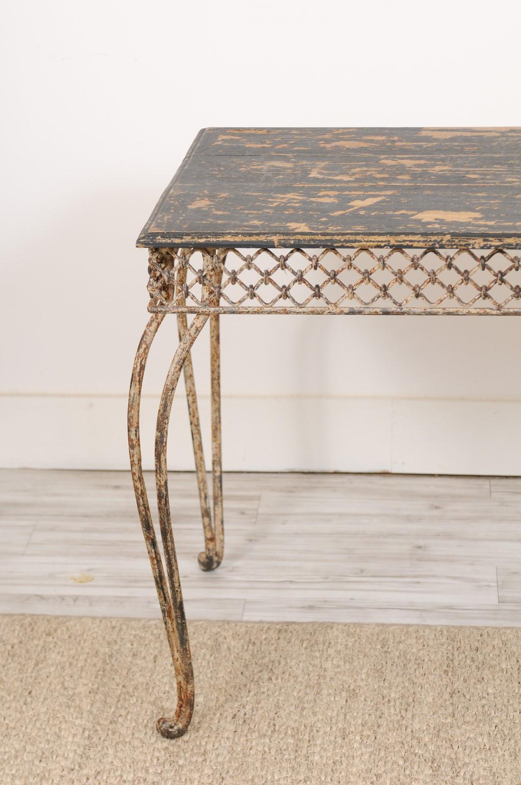 Late 19th Century Iron and Wood Garden Table In Good Condition In Atlanta, GA