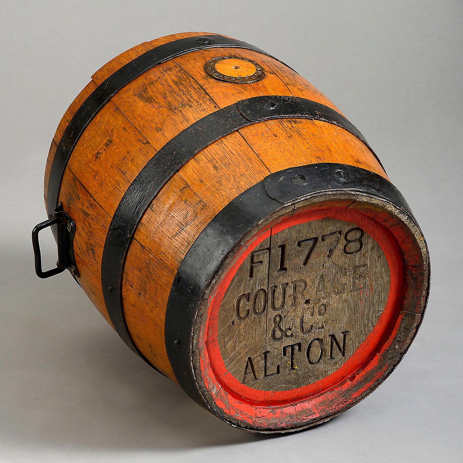 English Late 19th Century Iron Coopered Oak Barrel Log Bin For Sale