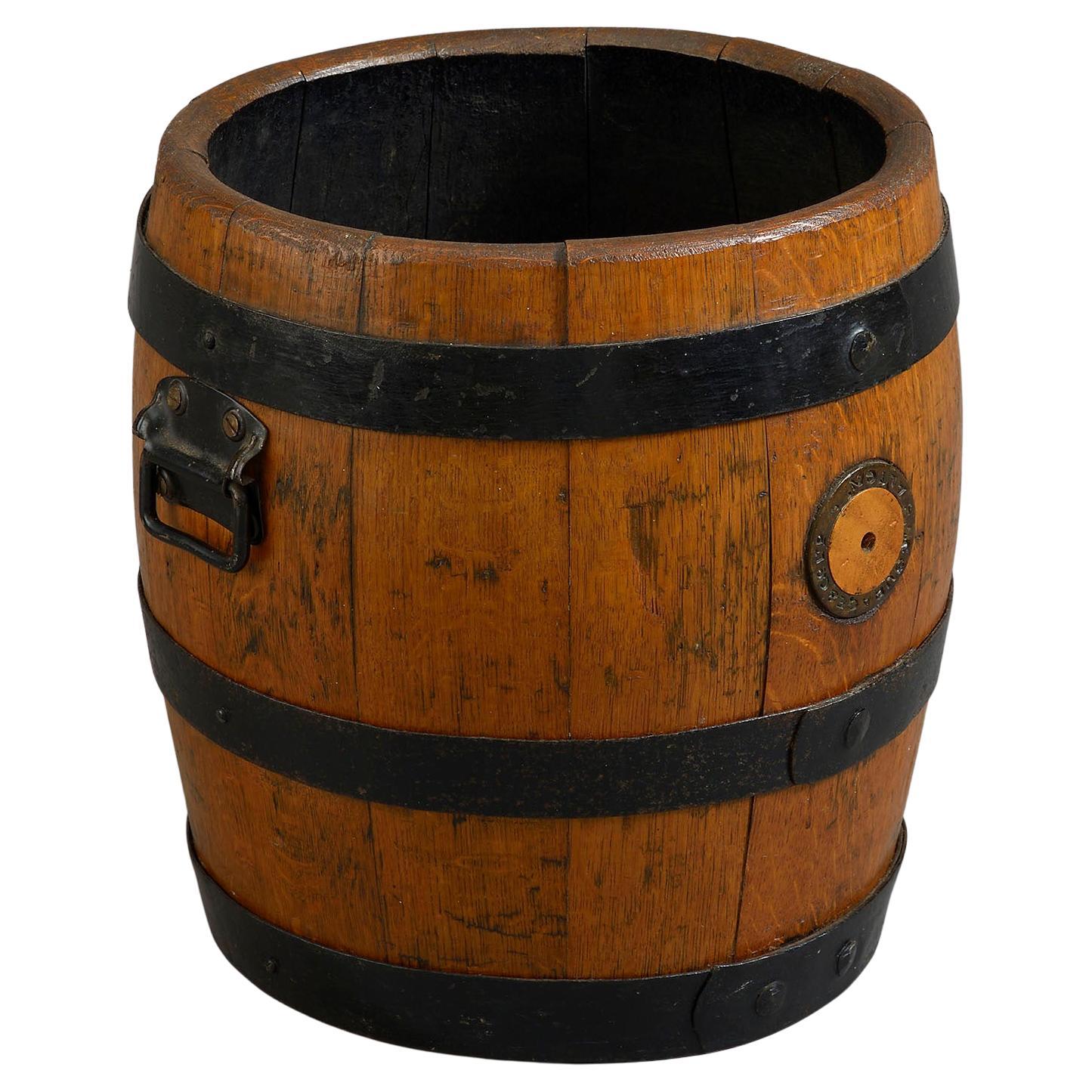 Late 19th Century Iron Coopered Oak Barrel Log Bin For Sale