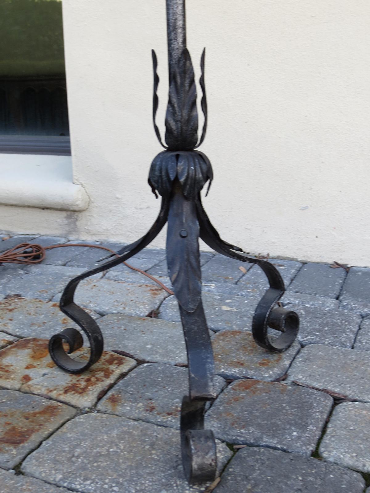 Late 19th Century Iron Pole Screen as Floor Lamp For Sale 1