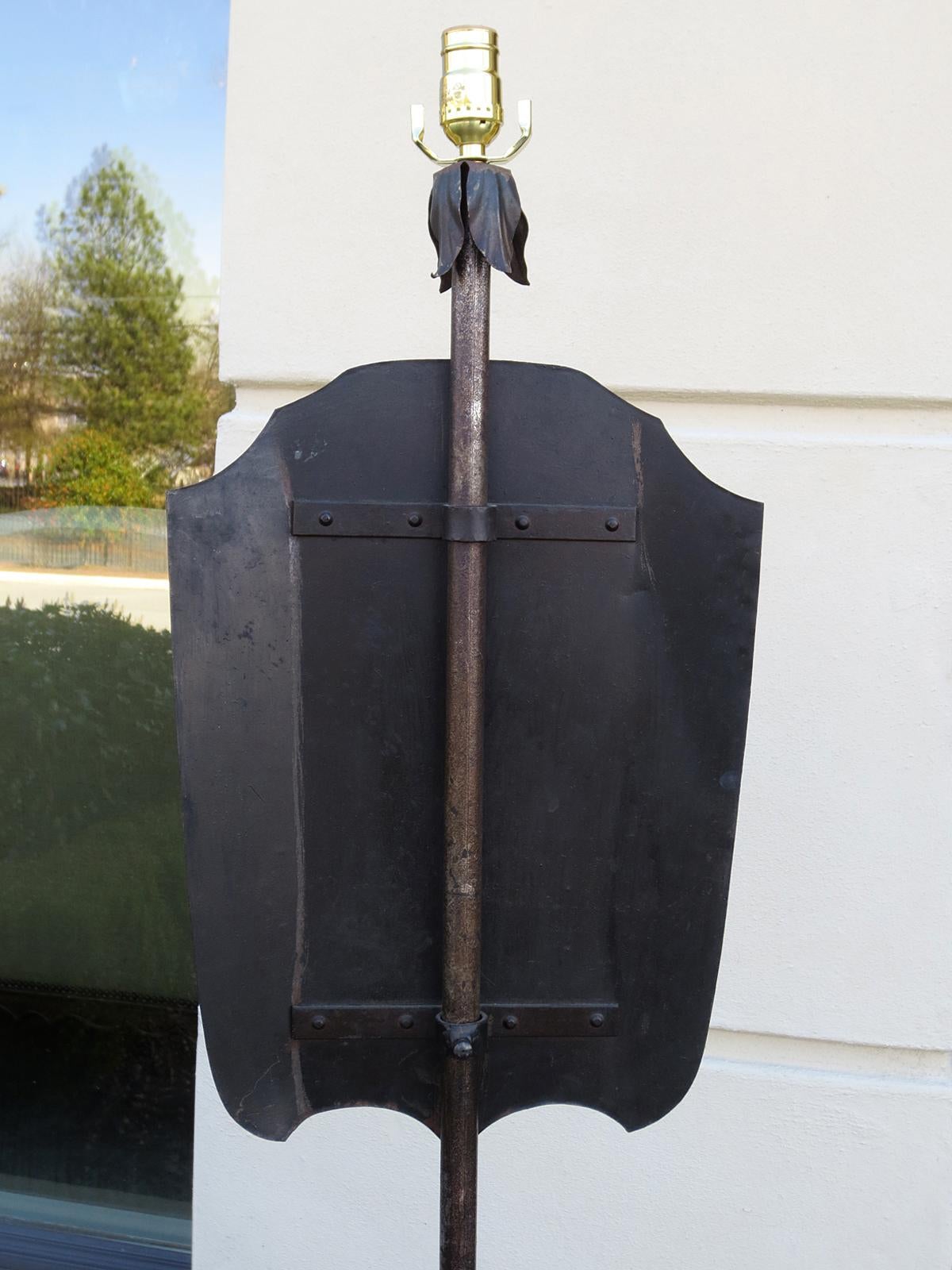 Late 19th Century Iron Pole Screen as Floor Lamp For Sale 2