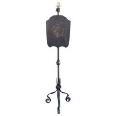 Antique Late 19th Century Iron Pole Screen as Floor Lamp